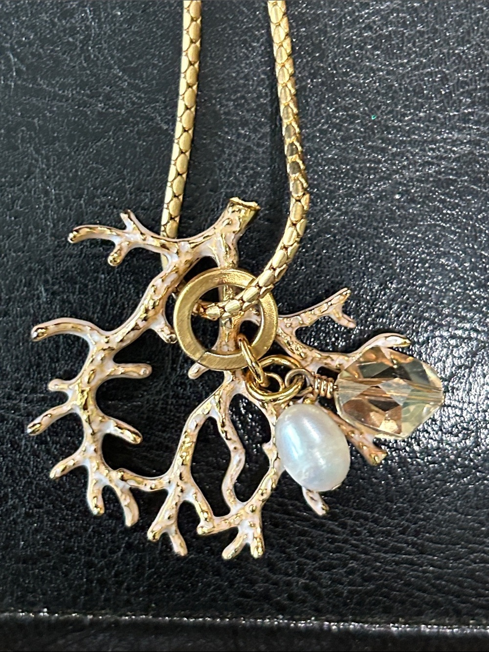 Brighton Coral Pearl Necklace Gold Tone with Pouch